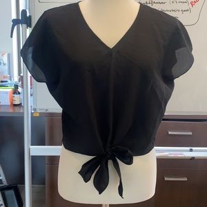 NWT Color Swatch Black Sheer Crop Tie Blouse